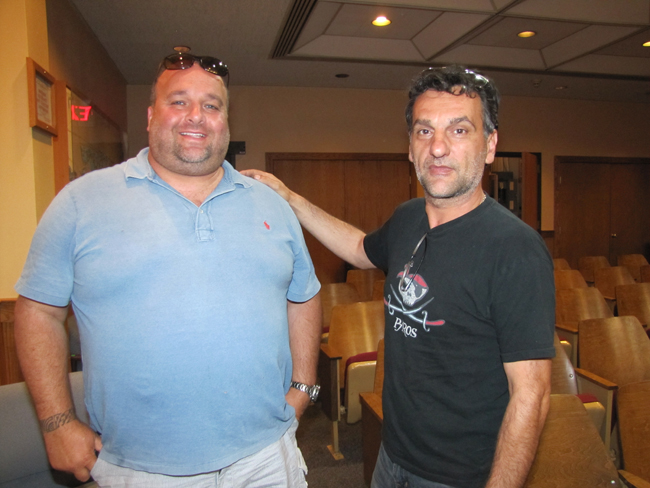 John Peragine of PeraBell Food Bar and John Mantzopoulas of Mazi were elected to the Riverhead BID management association Wednesday. Photo by Tim Gannon.