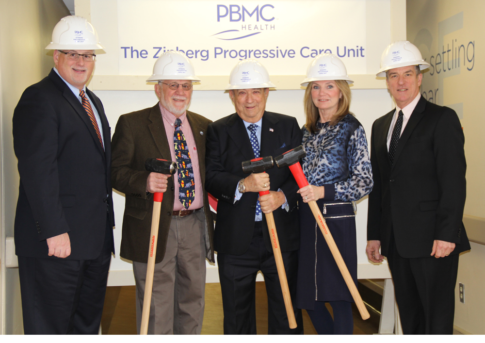 Andrew Mitchell, hospital CEO and president, project donor Robert Lorelli, lead donors Stan and Peggy Zinberg and PBMC Foundation chair Gordon Huszagh. (Credit: Carrie Miller)
