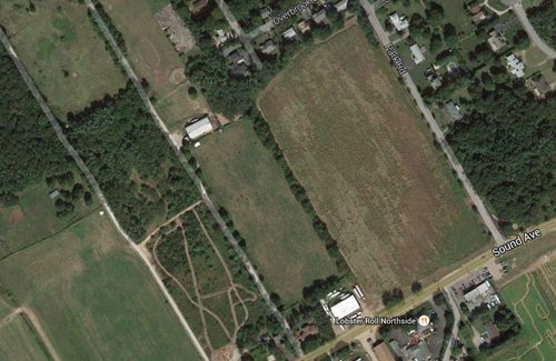 The land on the west side of Park Road will likely be preserved as farmland by Suffolk County. (Credit: Google Maps)
