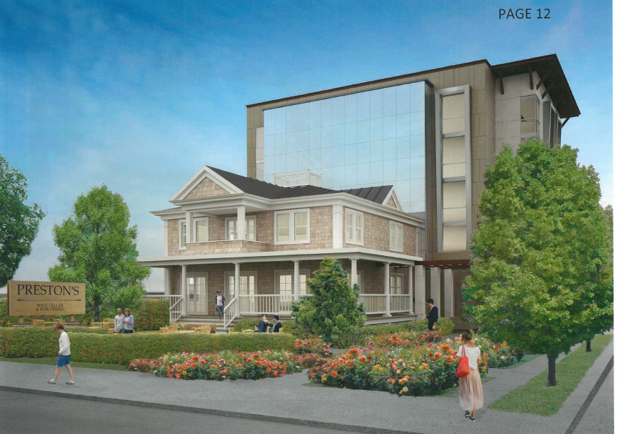 Rendering of Preston House rehab and five-story hotel proposed by Joe Petrocelli
