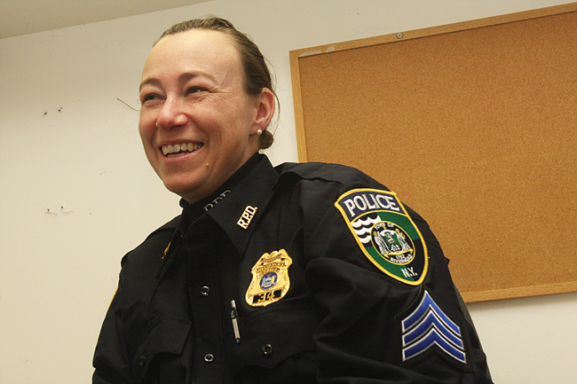 Sgt. Jill Kubetz was promoted last week to be the department's first female sergeant. (Credit: Barbaraellen Koch)