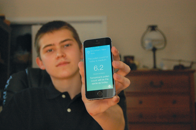 Jack Higgins’ Pollen App is his second sold in Apple’s App Store. Higgins is a student at Shoreham-Wading River High School. (Credit: Nicole Smith)