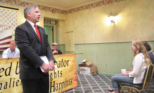 BARBARAELLEN KOCH PHOTO | Greg Fischer speaks at a Suffolk 9-12 meeting in 2011, when he was running for Riverhead Town Supervisor.