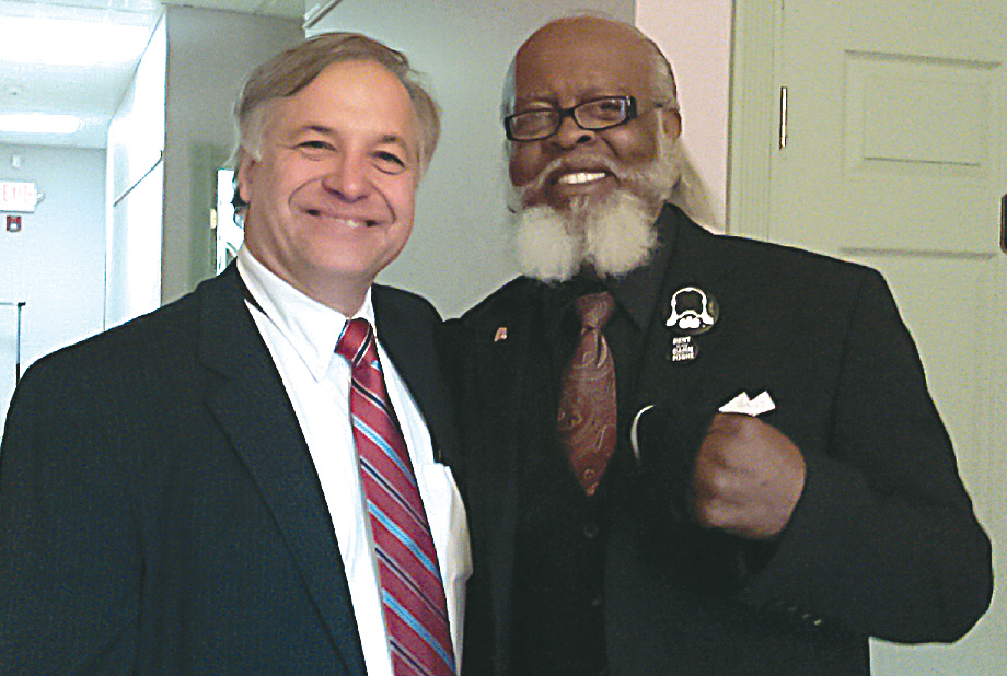 Greg Fischer (left) once worked on a campaign with Rent is Too Damn High party candidate Jimmy McMillon. The two, seen here in an undated photo, now share the same party line as Mr. Fischer runs for state comptroller. (Courtesy photo)
