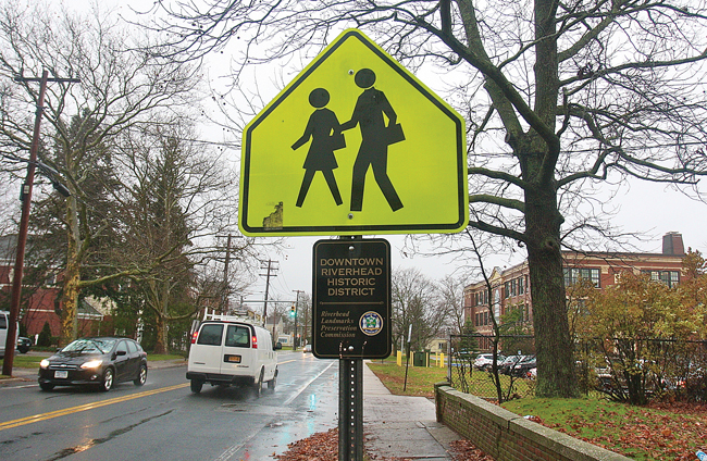 A school crossing sign near Roanoke Avenue Elementary School. (Credit: Barbaraellen Koch)