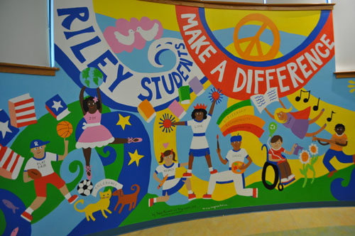 This anti-bullying mural was unveiled at Riley Avenue Elementary School in Calverton Thursday. (Credit: Rachel Young)