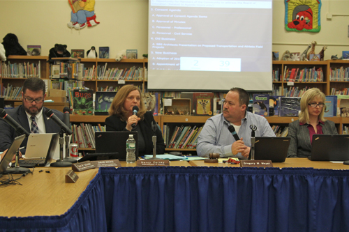 The Riverhead school board at Tuesday's meeting. (Credit: Jen Nuzzo)