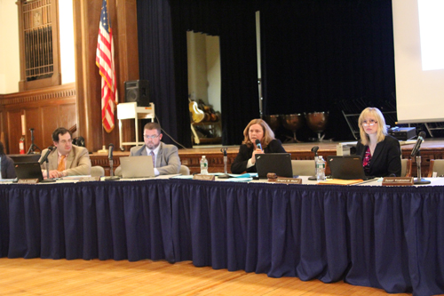 Riverhead Superintendent Nancy Carney speaks at Tuesday's budget presentation. (Credit: Jen Nuzzo)