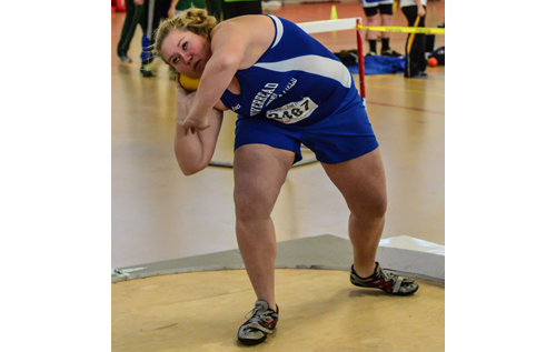 ROBERT O'ROURK PHOTO | Riverhead senior Maddie Blom, whose throw of 35 feet 9 1/2 inches brought her second place in the shot put at the Section XI Championships, qualified for the state meet.