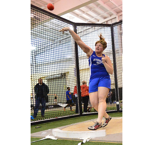 Riverhead shot putter Maddie Blom made a throw of 36 feet 6 inches to finish fourth in the Long Island Elite Track Invitational. (Robert O'Rourk photo)