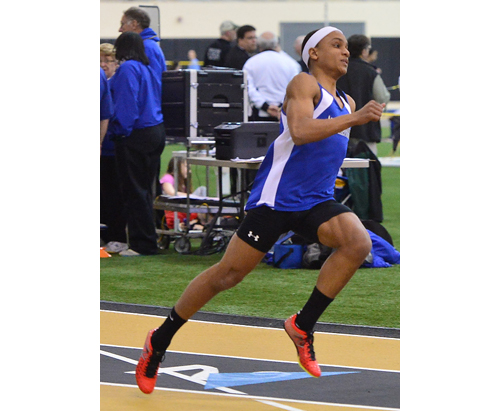 Riverhead junior Jacob Robinson clocked a personal-record time of 37.10 seconds to finish seventh in the 300-meter dash at the Long Island Elite Track Invitational. (Robert O'Rourk photo)