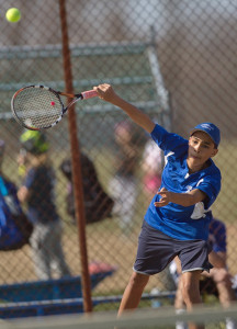 GARRET MEADE PHOTO | Riverhead eighth grader Jens Summerlin has worked his way to the first singles position following an ankle injury suffered by senior Seth Conrad.