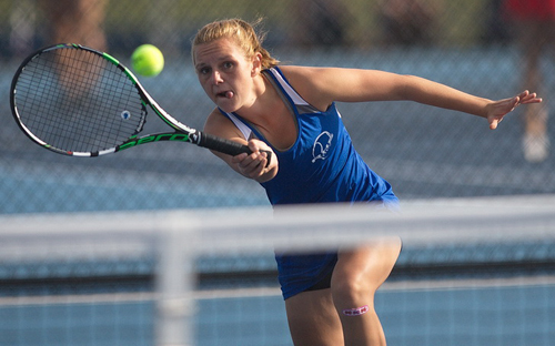 Riverhead captain Taylor Marelli put away 12 winners in her 6-1, 6-0 win over Southold/Greenport's Willow Wilcenski. (Credit: Garret Meade)