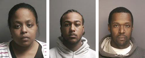 Riverhead police arrested (from left) Roshell R. Ross, George H. Trent and Delshawn J. Moore. (Credit: Riverhead police)