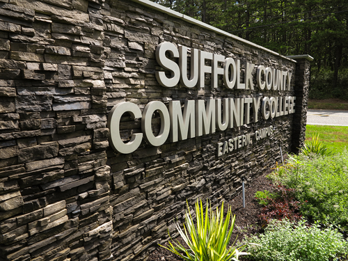 Entrance to the Eastern Campus of the Suffolk County Community College. (Credit: Gayle Sheridan)
