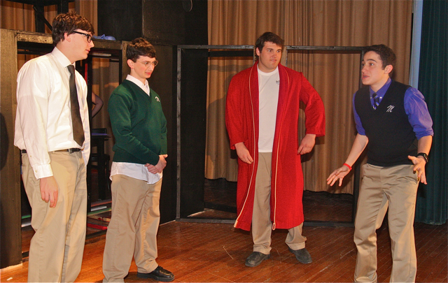 Ian Byrne of Baiting Hollow as Willy Loman (from left), Max Crean of Farmingville as Willy's older brother Ben, Pat Marelli of Aquebogue as Charley, and Johnny Tumminello of Jamesport as Bernard.
