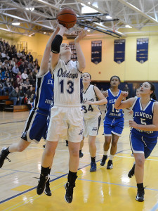 ROBERT O'ROURK PHOTO | Meghan King, playing in her final game for Shoreham-Wading River, posted 9 points, 13 rebounds, 4 blocks, 2 assists and 1 steal.