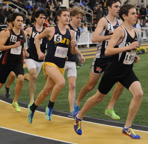 ROBERT O'ROURK PHOTO | Shoreham-Wading River junior Ryan Udvadia moved up from the middle of the pack and finished second in the 1,600 meters in a personal-best time of 4 minutes 17.26 seconds.