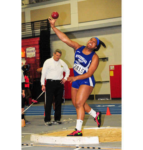 Riverhead senior Ra'Shae Smith finished second in the shot put at the League III Championship Saturday. (Credit: Bill Landon)