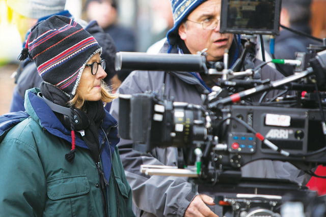 Director Jodie Foster prepares to shoot a scene from 'Orange is the New Black' in downtown Riverhead in January. (Credit: Katharine Schroeder)