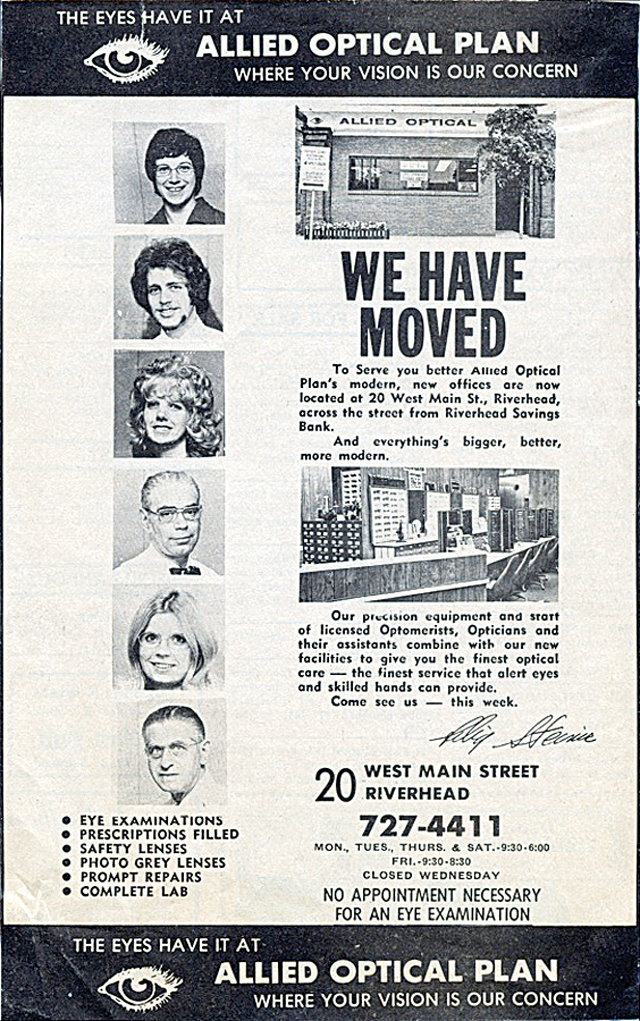 A 1975 ad announcing the move to 20 West Main Street. 