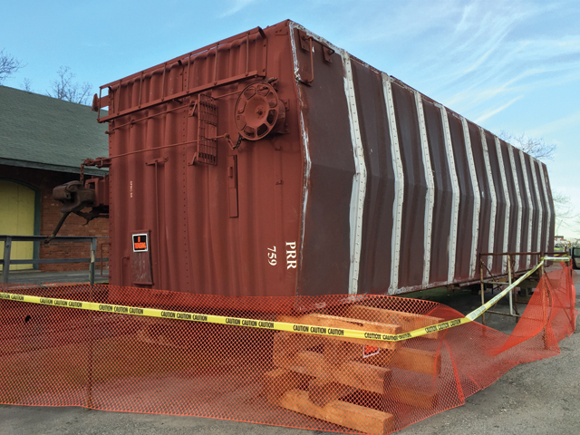 This 1960s boxcar was recently purchased by the Railroad Museum of Long Island using the estate money from Walter H. Milne. The boxcar, long coveted by the museum, completes a set on its track in Greenport. (Credit: Courtesy photo)