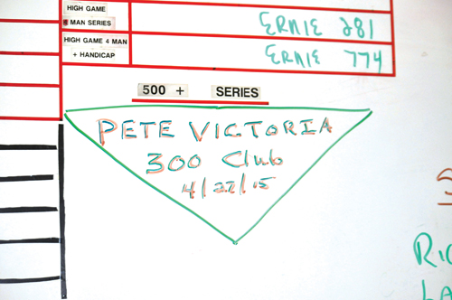 Pete Victoria's name is the only one listed for having bowled a 300 game. (Credit: Grant Parpan)