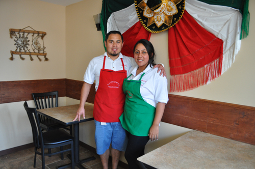 Edgar and Jasmin Diaz-Leal at their new Mexican restaurant, Taqueria Cielito Lindo, in downtown Riverhead Thursday evening. (Credit: Rachel Young)
