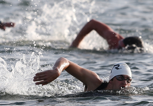 DANIEL DE MATO PHOTO | Sean Hardick of East Northport showed his stroke during the 500-meter swim in Peconic Bay.