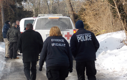 Suffolk County investigators arrive on scene Monday morning. (Credit: Joseph Pinciaro)