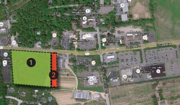 Map showing Venezia Square, left, and 6333 Realty Group developments on Route 25A in Wading River. 