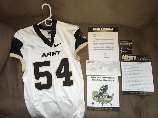 West Point football coach Jeff Monken helped arrange for the Cutinella family to receive a jersey and scholarship offer for Tom Cutinella. (Credit: courtesy photo)