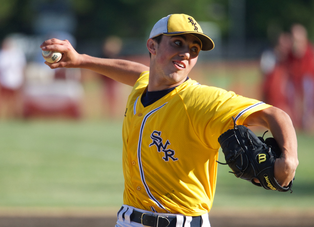 Shoreham-Wading River sophomore Brian Morrell pitched seven shutout innings in Game 3 against Bayport Wednesday. (Credit: Robert O'RourK)