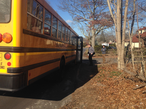 Mercy students were transported on buses to Riverhead High School. (Credit: Cyndi Murray)