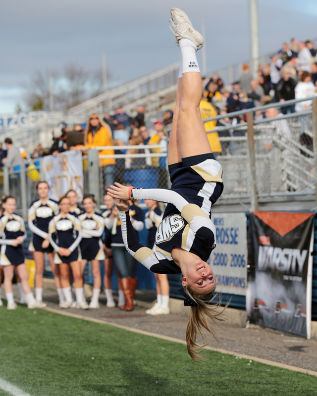 SWR cheerleader Chelsea Werner performs on the sideline of last Friday's football Long Island championship game at Hofstra University. (Credit: Daniel De Mato)