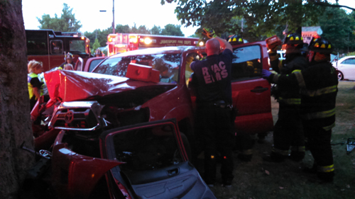 Crash scene in Jamesport Thursday. (Credit: Jamesport Fire Department)