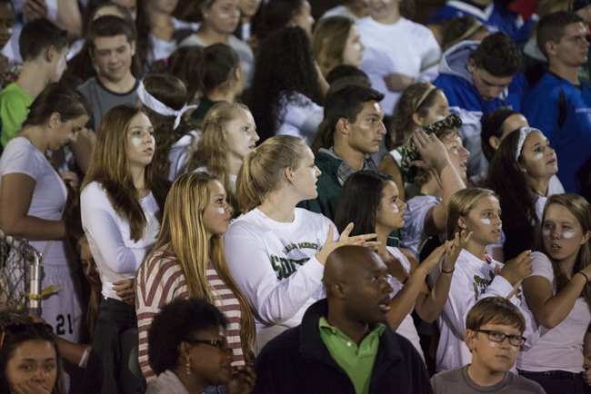 The students at Mercy packed the stands for the home opener. (Credit: Katharine Schroeder)