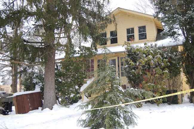 Police tape blocked off the home Friday morning. (Credit: Cyndi Murray)