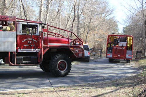 A Hampton Bays firetruck on the scene of Saturday's brush fire. (Credit: Jen Nuzzo)