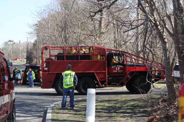 Firefighters from East Quogue respond to the scene. (Credit: Jen Nuzzo)