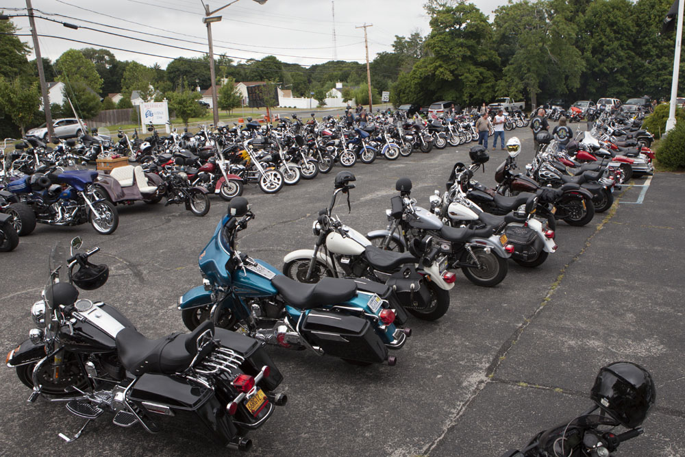 Motorcycles in the parking lot of the Elks Lodge. (Credit: Katharine Schroeder)