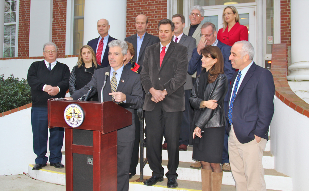 Suffolk County Executive Steven Bellone speaks during the press conference at Southampton Town Hall Wednesday afternoon.  (Credit: Carrie Miller)