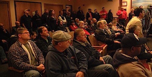 More than 50 people rallied at Riverhead Town Hall Saturday to support bring Verizon FiOS to Riverhead. (Cyndi Murray photo) 
