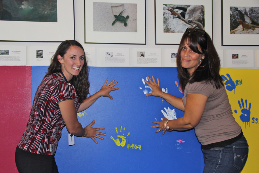 Long Island Science Center executive director Michelle Pelletier with another staffer Thursday. (Credit: Carrie Miller)