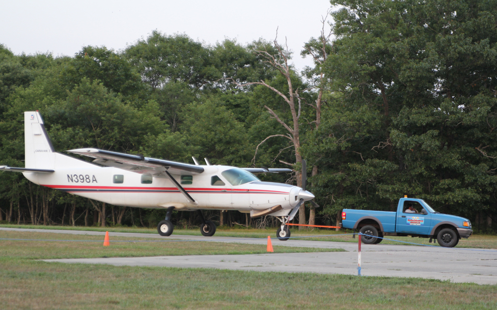 The plane in the July 30 skydiving accident being taxied back to its hangar. (Credit: Jennifer Gustavson, file)