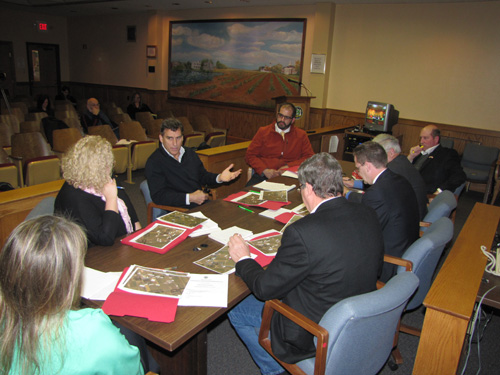 Dennis McDermott speaks with members of the Riverhead Town Board Thursday morning.
