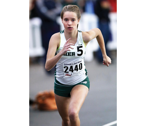 Meg Tuthill of McGann-Mercy runs at a meet earlier this year. She finished XX Saturday in the 1,000 at the state meet. (Credit: Garret Meade, file)